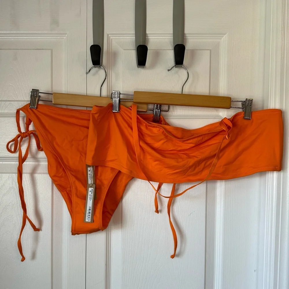 SKIMS 🧡 Swim Set Bandeau & Low Rise Tie Bikini Bottom Orange 4X
